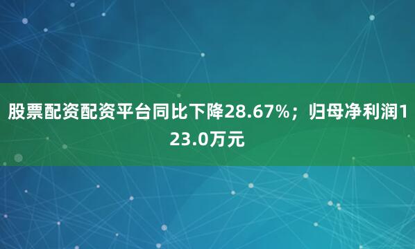 股票配资配资平台同比下降28.67%;归母净利润123.0万元